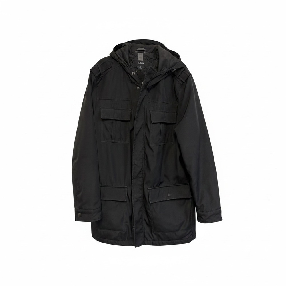 Alfani Men's Black Hooded Utility Jacket Coat Size Large Full Zip Snap Front